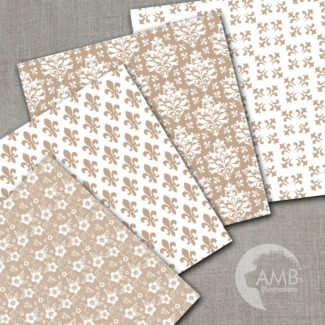 Floral Digital Papers, Shabby chic papers, Wedding Digital papers, Floral scrapbook papers, Kraft papers, Lace, AMB-1014