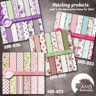 Floral Digital Papers, Shabby chic papers, wedding paper, Floral papers, colors, floral scrapbook papers, commercial use, AMB-1278