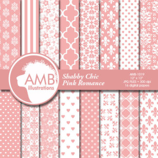 Floral Digital Papers, Shabby Chic Pink papers, Wedding Digital papers, Floral scrapbook papers, papers in Pink Lace, AMB-1019