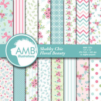 Floral Digital Papers, Wedding Digital papers, Shabby chic papers, Scrapbook papers, Floral Digital Backgrounds, AMB-1376