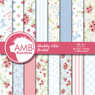 Floral Digital Papers, Wedding Digital papers,Shabby chic papers, Scrapbook papers, Floral Digital Backgrounds, AMB-1317