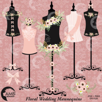 Floral dress, Wedding dress, Floral dress forms,  floral mannequin clipart, lingerie clipart, commercial use, AMB-1008