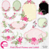 Floral Frames and Tags Clipart, Shabby Chic Wedding Frames Clipart, Floral Labels, Pink Roses Clipart, Commercial Use,  AMB-855