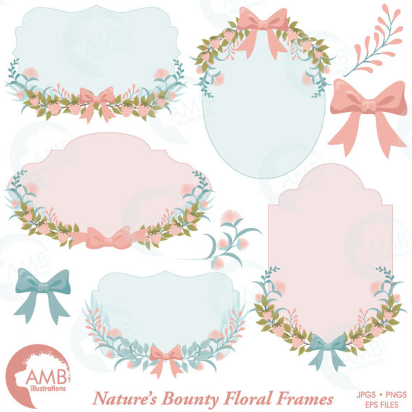 Floral Frames, Botanical clipart Frames, Wedding forest clipart, Labels shabby chic, floral garland, Wild flowers clipart, AMB-1479