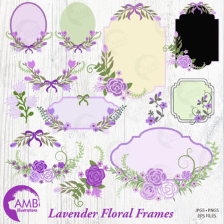 Floral Frames Clipart, Lavender Wedding Frames clipart, Floral Labels and Embellishments, commercial use, AMB-860