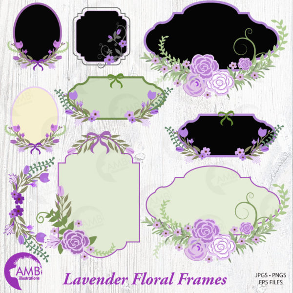 Floral Frames Clipart, Lavender Wedding Frames clipart, Floral Labels and Embellishments, commercial use, AMB-860