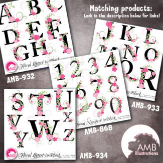 Floral Numbers clipart, Numerical clipart, Floral clipart, clipart, commercial use, digital clip art, AMB-868