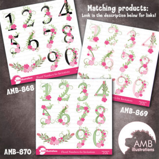 Floral Numbers clipart, Numerical clipart, Floral clipart, clipart, commercial use, digital clip art, AMB-868
