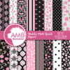 Floral papers, Roses Digital Papers, Shabby Chic papers, Pink and Black, scrapbook papers, digital paper, commercial use, AMB-1421