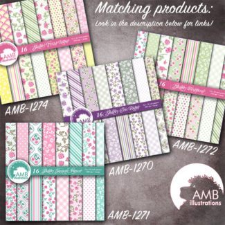 Floral papers, Roses Digital Papers, Shabby Chic papers, Pinks and Greens, scrapbook papers, digital paper, commercial use, AMB-1271