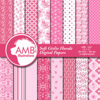 Floral papers, Shabby Chic Papers, Pink on Pink Florals, scrapbook papers, digital paper, commercial use, AMB-1447