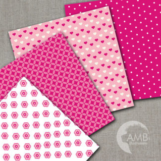 Floral papers, striped paper,  Polka Dot papers, Girl papers, Heart Papers, Pink Papers, Commercial Use, AMB-817