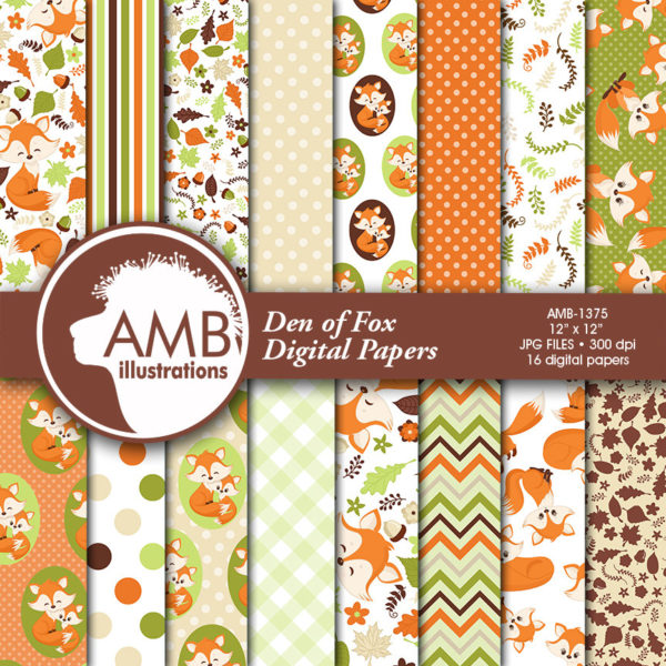 Forest Animals Digital Papers, Foxes digital papers, Digital papers, scrapbook papers, commercial use, AMB-1375