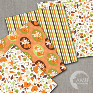 Forest Animals Digital Papers, Foxes digital papers, Digital papers, scrapbook papers, commercial use, AMB-1375