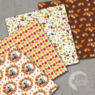 Forest Digital Papers, Animal Papers, Autumn Leaves Paper, Harvest Backgrounds, Commercial Use, AMB-1415