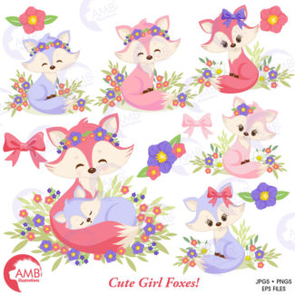 Fox clipart, Cute foxes clipart, Fox love clipart, mother and baby fox, forest creatures, forest critters, commercial use, AMB-1377