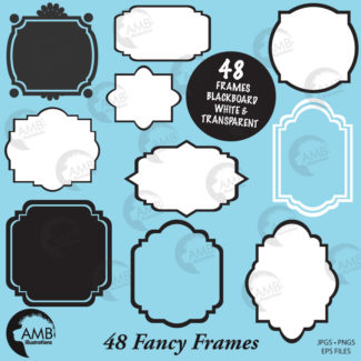 Black and White Transparent Frames and Tags Frames, Printable frames, AMB-306