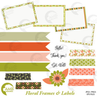 Frames and Tags Clipart, scrapbooking Frames Clipart, Shabby Chic, Washi tape, Words, CardmakingFrames and Labels, Commercial Use, AMB-1809