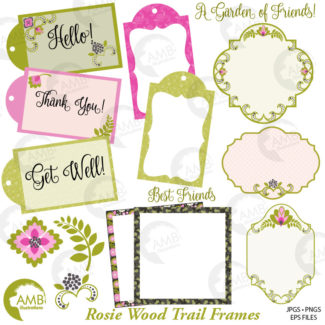 Frames and Tags Clipart, scrapbooking Pink Frames and Tags, Washi tape, Words, CardmakingFrames and Labels, Commercial Use, AMB-1810