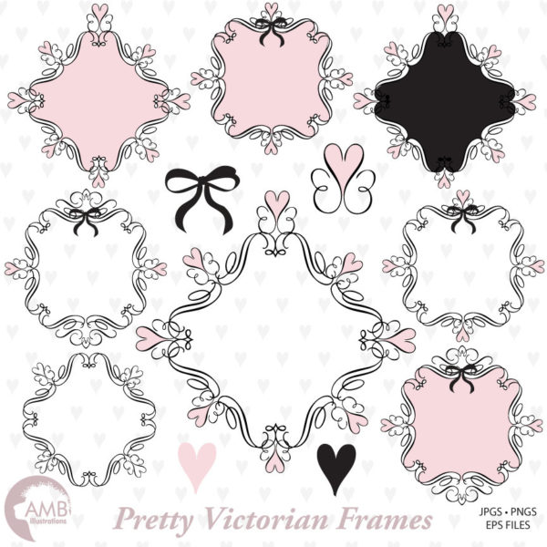 Frames Clipart, Pretty Frames Clipart, Wedding Frames, Banner, Frames,Labels, Commercial Use, Instant Download, AMB-800