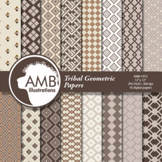 Geometric digital papers, Aztec Brown on Tan Geometric papers, Diamond papers,  Commercial Use, AMB-1072