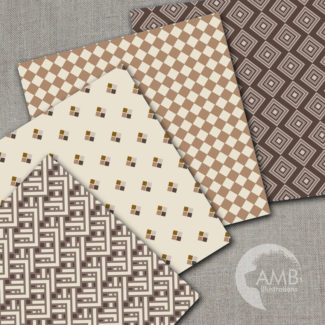 Geometric digital papers, Aztec Brown on Tan Geometric papers, Diamond papers,  Commercial Use, AMB-1072