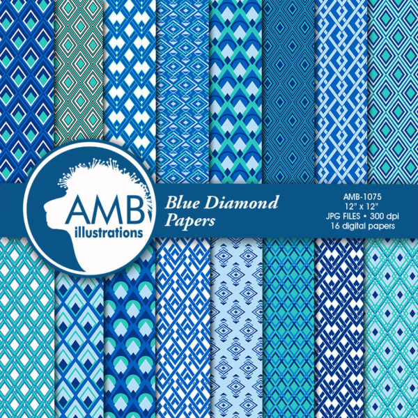 Geometric digital papers, geometric patterns, diamond papers, dad papers, masculine papers,  Blue papers, tie papers, AMB-1075