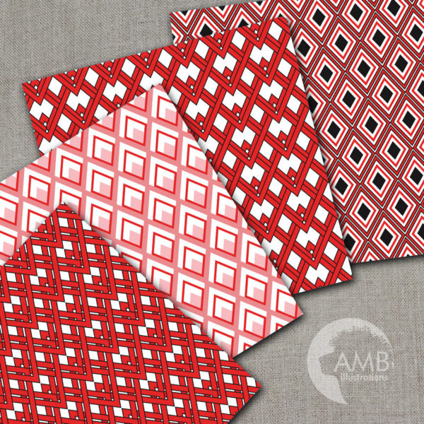 Geometric digital papers, Red Geometric papers, Diamond papers, Digital Patterns, Commercial Use, AMB-1076