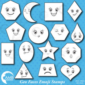 Geometric Stamps, geometric Clipart, coloring page, black and white line, Emoji Digital Stamps, Commercial use, Digital Clip Art, AMB-123