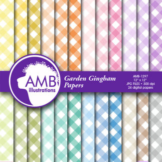 Gingham digital papers, Gingham patterns in rainbow colors, tileable digital patterns, card making and DYI, commercial use,AMB-1297