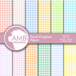 Gingham digital papers, Pastel papers, Checkered papers, Gingham scrapbook papers, commercial use, AMB-843