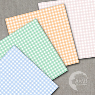 Gingham digital papers, Pastel papers, Checkered papers, Gingham scrapbook papers, commercial use, AMB-843