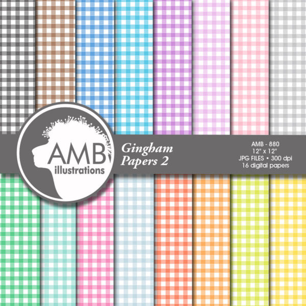 Gingham digital papers, Pastel papers, Checkered papers, Gingham scrapbook papers, commercial use, AMB-880