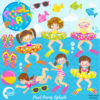 Girl Pool Party Clipart, Beach party, Birthday Party Clipart, Invitations, Commercial Use, AMB-903
