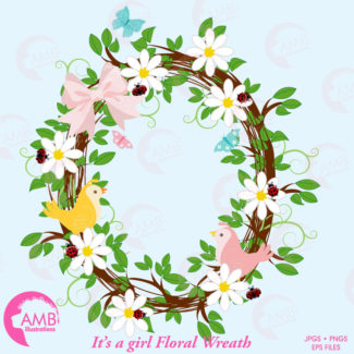 Girls Floral Wreath Clipart AMB-1099