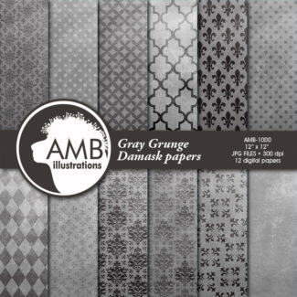 Gray Grunge Damask Patterns AMB-1000