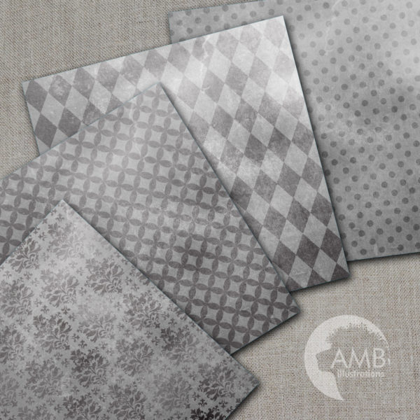 Gray Grunge Damask Patterns AMB-1000