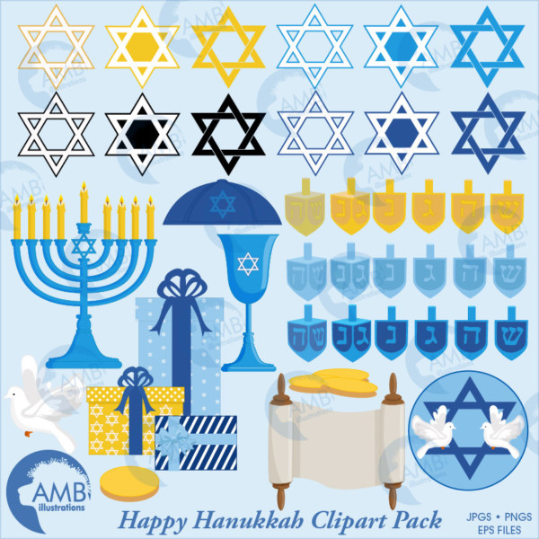 Hanukkah Clipart, Hanukkah Dreidel, Menorah Digital Clipart, Chanukah ...