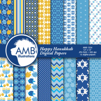 Hanukkah Digital Paper, Hanukkah Blue Star of David, Chanukah, jewish star, Scrapbooking, instant download, AMB-1534