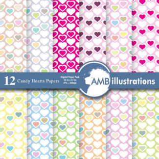 Hearts papers, Pastel colored papers, Valentine papers, scrapbook, digital background, commercial use, instant download, AMB-328