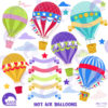 Hot Air Balloon Clipart, Banners clipart, Party clipart, Birthday party clipart, commercial use, digital clip art, AMB-1248