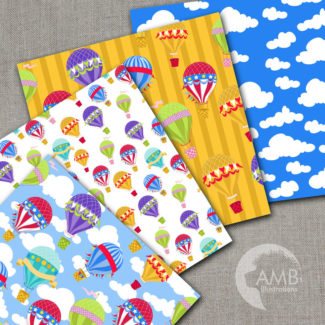 Hot Air Balloon Papers, Birthday Party papers, Balloon digital papers, scrapbook papers, commercial use, AMB-1254