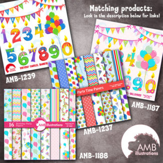 Hot Air Balloon Papers, Birthday Party papers, Balloon digital papers, scrapbook papers, commercial use, AMB-1254