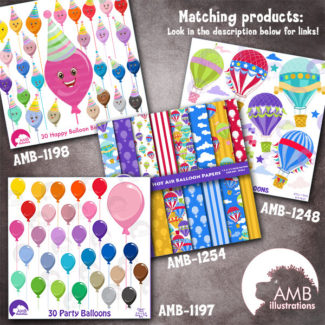 Hot Air Balloon Papers, Birthday Party papers, Balloon digital papers, scrapbook papers, commercial use, AMB-1254