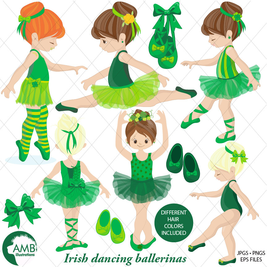 This beautiful Irish Dancers clipart pack has them practicing for the recit...