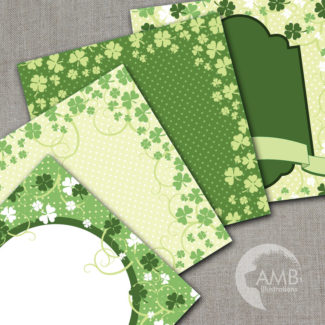 Irish papers, St Patrick's Day papers, Shamrock, scrapbook, Shamrock Frames, Digital Backgrounds, Commercial Use, AMB-442