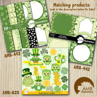 Irish papers, St Patrick's Day papers, Shamrock, scrapbook, Shamrock Frames, Digital Backgrounds, Commercial Use, AMB-442