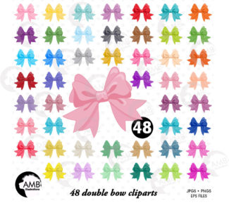 Large Vector Bows Clipart, Double Bow Clip Art, Gift Bow Clip Art, Ribbon Bow Clip Art, Birthday Bow Clipart, AMB-1294