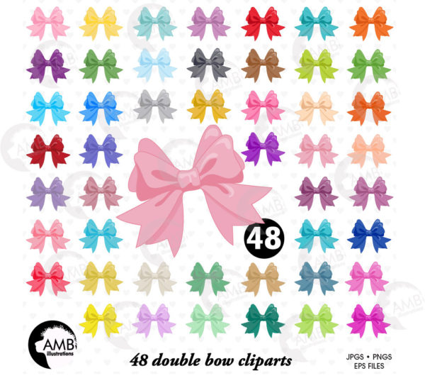 Large Vector Bows Clipart, Double Bow Clip Art, Gift Bow Clip Art, Ribbon Bow Clip Art, Birthday Bow Clipart, AMB-1294