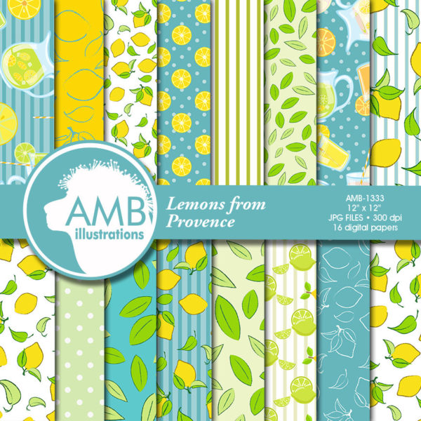 Lemonade Digital Paper, Lemonade papers,  Teal and Yellow Digital Backgrounds, Lemonade stand , commercial use, AMB-1333